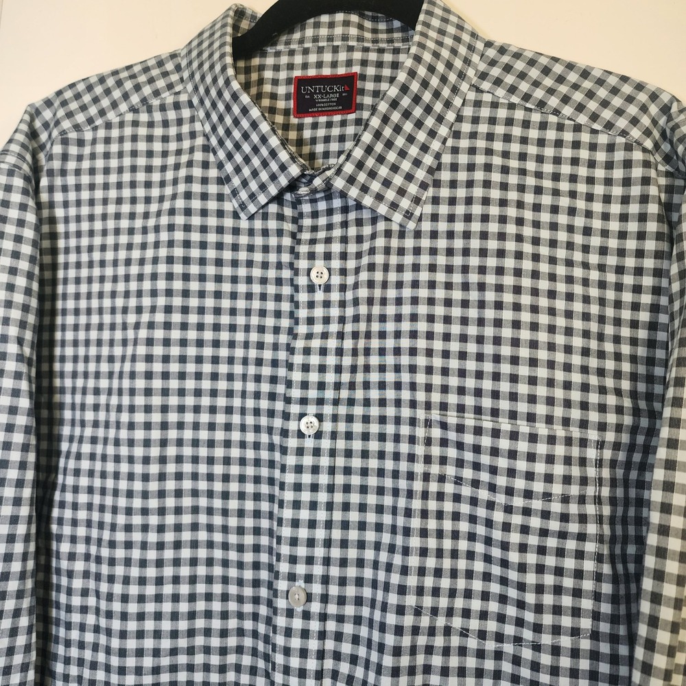 UNTUCKit Button Down Mens XXL Navy White Gingham Excellent Wrinkle Free Mclaren - Picture 4 of 6